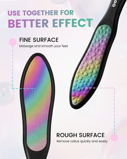 BEZOX Foot File Callus Remover(1 PCS), Double Sided Callus File Scraper, Foot Scrubber for Cracked Heel and Foot Corn Removal, Stainless Steel Pedicure File - Rainbow