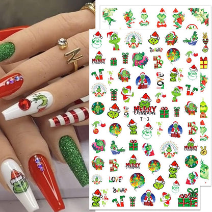 10 Sheets Christmas Nail Art Stickers 3D Xmas Nail Decals Winter Snowflake Santa Claus Snowman Buffalo Plaid Reindeer Nail Stickers for Christmas Nail Designs Decorations Manicure Tips Charms