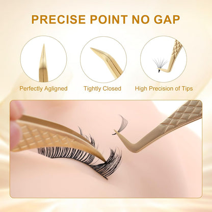 NAGARAKU Eyelash Tweezers, 1 Pair Precision Micro Fiber Tip Tweezer for Lash Extensions Volume Tweezers Antistatic Curved Tip Stainless Steel with Box -Dolphin & Seven Shaped Tweezers AG-05 & AG-011