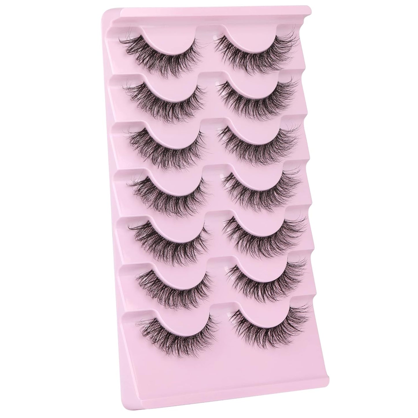 JIMIRE False Eyelashes with Clear Band 3D Fluffy Lashes Demi-wispies Natural Look Cat Eye Faux Mink Fluttery Eyelashes 15MM D Curl Eye Lashes Pack 7 Pairs