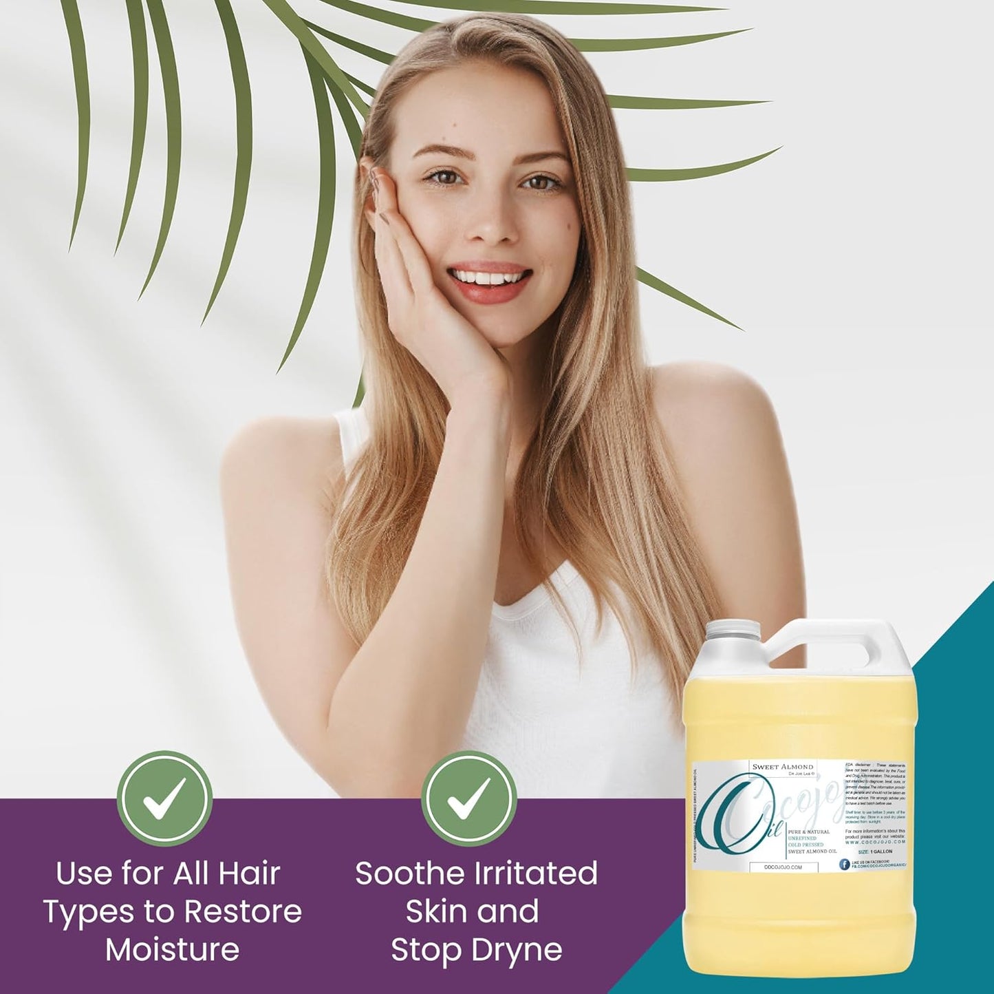 Sweet Almond Massage Oil - Cocojojo, 1 Gallon (128 oz), Almond, Jojoba, Emu, Argan - Natural Carrier Oil Blend for Massage Therapy, Aromatherapy, Moisturizer, Essential Oils,