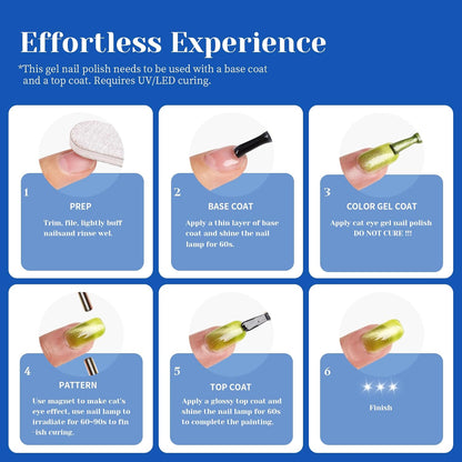 Blue Cat Eye Gel Nail Polish, LED UV Nail Lamp Needed Navy Blue Cateye Gel Polis Color for Summer Spring Winter, Perfect for DIY at Home & Ideal Gift for Nail Art Lovers!