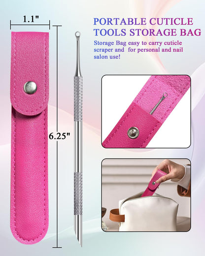 Loop Cuticle Pusher, Pre-treatment Cuticle Pusher, Stainless Steel Round Cuticle Pusher with 100#/240# Grit Nail Files and 1p Storage Bags, For Salon & Home Use