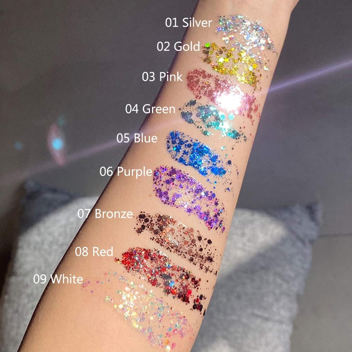 MAEPEOR Chunky Face Body Glitter Gel 19 Colors Mermaid Sequins Holographic Body Glitter Gel Long-Lasting Festival Makeup Glitter Paint for Face Body Hair Nails (30g, 06 Purple)