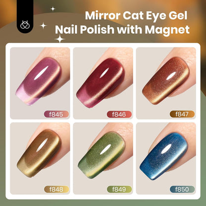beetles Gel Polish Golden Mirage Cat Eye Gel Nail Polish Set - 6 Colors Pink Red Brown Green Blue Glitter Fall Gel Nail Kit, Magnetic Shine Soak Off UV Gel for Salon DIY Manicure Gift for Women
