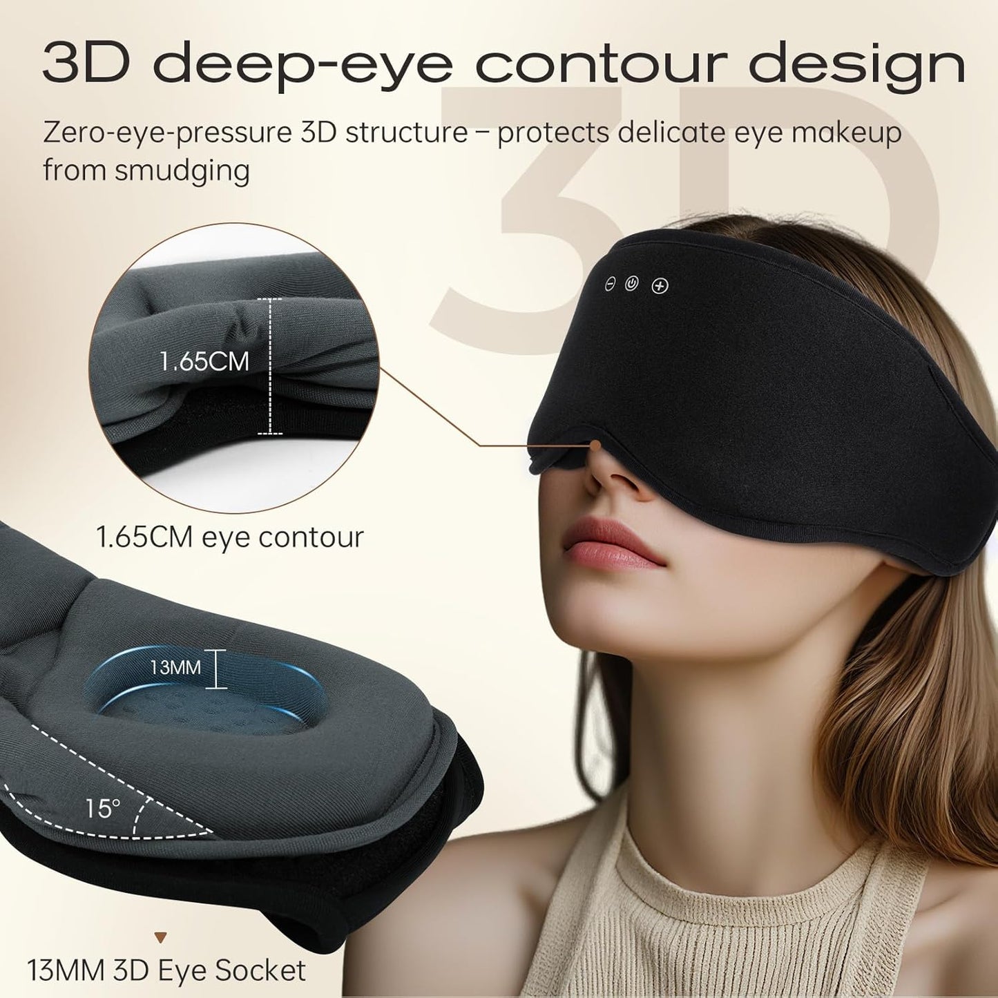 Sleep Eye Mask with Wireless Headphones - 29 Soothing White Noise Sounds, 3D Zero Pressure Bamboo Cotton Eye Maks for Women & Men, Blackout Sleeping Masks for Side Sleeper, Removable Eye Cover (Black)