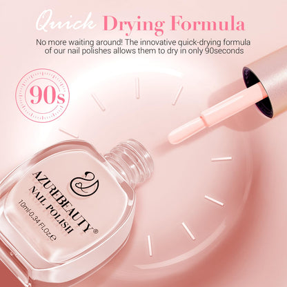 AZUREBEAUTY Nail Polish Set, 4 Colors Nude SKin Glitter Pearl Long Lasting All Season Quick Dry Natural Fingernail Lacquer Strengthening Treatment Kit 10ML with Top Coat DIY Salon at Home