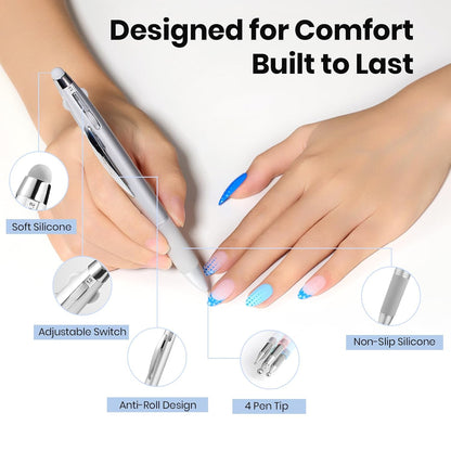 Beetles Nail Dotting Pen 4-in-1 Manicure Art Tools in Ballpoint Design with Size Marking and Pressing Head Double-end Nail Dotting Tool, Pefect for Dottings Painting Gems Chrome Powder DIY and Salon