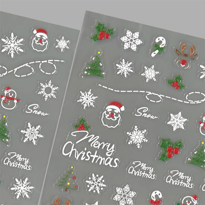 5D Embossed Christmas Nail Stickers Self Adhesive Christmas Nail Art Stickers Snowman Snowflake Nail Decals Winter Nail Design Santa Claus Nails Supplies for Women Girls 2 Sheets