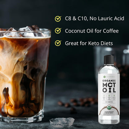 Kate Naturals MCT Oil for Coffee. Pure Coconut MCT C8 and C10 Oil (8oz, Organic, Unflavored)