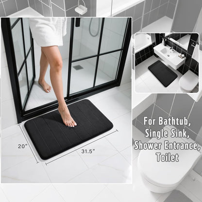 Yimobra Memory Foam Bath Mat, Super Soft Absorbent Bathroom Rug Non Slip 31.5x20 Inch, Quick Dry, Machine Washable Floor Carpet for Tub Shower, Home Decor Accessories, Black