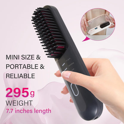 Rechargeable Hot Hair Brush Straightener Heat Pressing Combs Ceramic Electric Straightening Comb, Anti Burn for Natural Black Hair Beard Wigs Holiday Gifts
