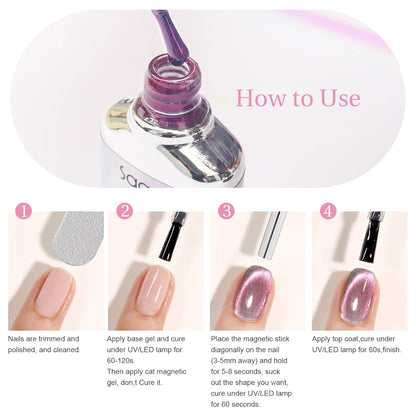 Cat Eye Gel Nail Polish with Magnet Stick, 15ml Glitter Holographic Nail Polish, Magnetic Effect Gel for Home DIY Manicure Gift, Exotic Berry