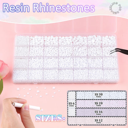 30000Pcs Resin Rhinestones for Bedazzling with 3Pcs B7000 Jewelry Glue, White Flatback Gems Rhinestones for Crafting, Clothing Tumblers Mugs Shoes Fabric Decor Nail Art