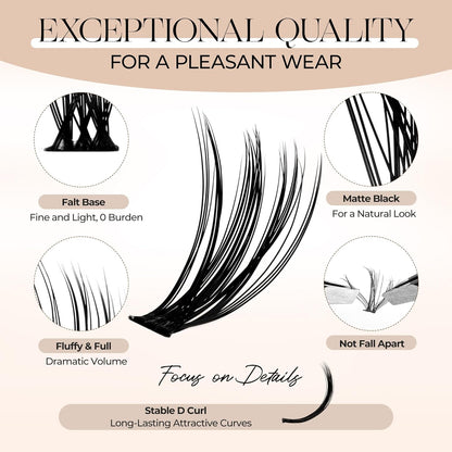 PopUp Lash-Extension-Clusters D Curl Lash Clusters Natural Look Cluster Lashes Extensions Band & Soft Lashes Reusable 9-16mm MIX (30D+40D)