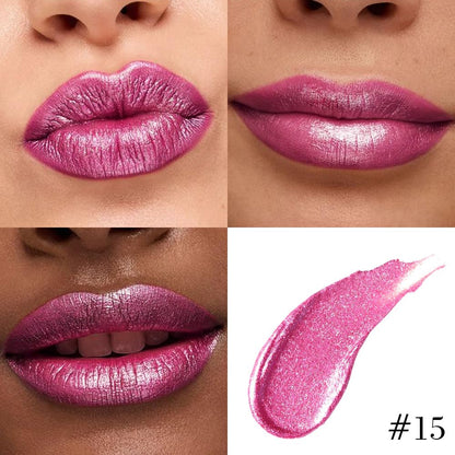 evpct Rose Metallic Glitter Lip Liner and Lipstick Combo Lip Gloss Stain Set Makeup for Women Long Lasting Waterproof 24, Metal Barbie Frosted Metallic Shimmer Glossy Iridescent Liquid Lipstick 15