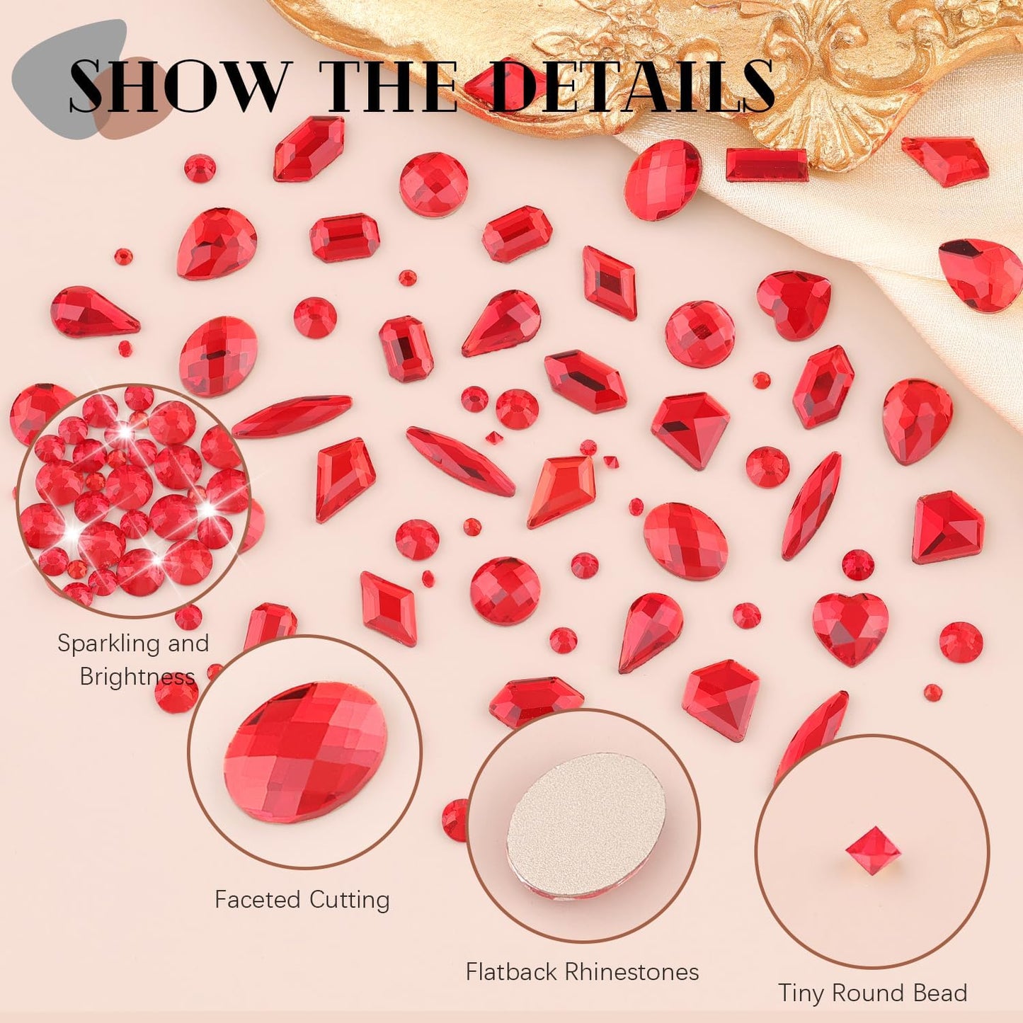 2680Pcs Red Glass Nail Rhinestones 120Pcs Multi Shapes Flatback Nail Gems + 2560Pcs 1.5-4mm Round Crystal with Rhinestones Glue Gel, Manicure Nail Charms Diamond Gemstones for Nail Art