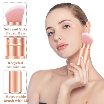 Falliny Retractable Kabuki Makeup Brush, Angled Travel Powder Blush Brush Foundation Makeup Brush with Cover for Blush, Sunscreen,Bronzer, Buffing, Concealer,Highlighter, Powder Cosmetics