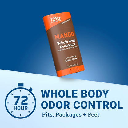 Mando Whole Body Deodorant For Men - Smooth Solid Stick - 72 Hour Odor Control - Aluminum Free, Baking Soda Free, Skin Safe - 2.6 Ounce (Pack of 2) - Cedar Grove