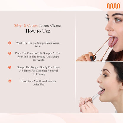 MasterMedi Tongue Scraper for Adults, 100% Stainless Steel & Copper Tongue Scrubber for Bad Breath, Easy to Use, Tongue Cleaner for Oral Care & Hygiene (Combo-2)