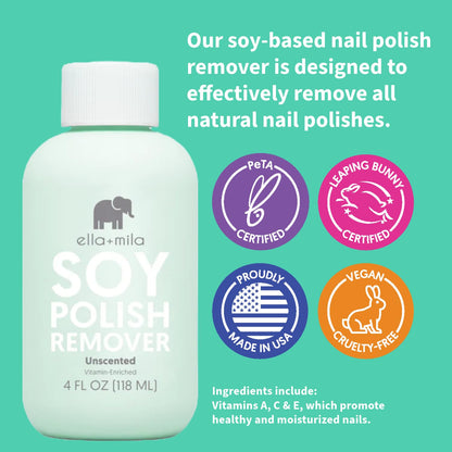 ella+mila Soy Nail Polish Remover Non-Acetone Nail Polish Remover - Non-Toxic Fingernail Polish Remover - For Natural Nail Polishes - Unscented & Enriched With Vitamins A, C & E(4 fl oz) Teal