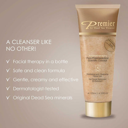 Premier Dead Sea Classic Para-Pharmaceutical Exfoliating Cleansing, Micro Grains Face Facial Gel Cleanser scrub Contains Dead Sea Minerals, non drying, Aromatherapy Scientific Concept 4.25Fl oz (X1)