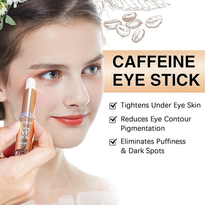 Caffeine Eye Stick, Reduce Eye Puffiness and Dark Circle, Blur Fine Lines, Include Caffeine, Hyaluronic Acid, Vitamin C, For Wrinkles, Fine Lines, Under Eye, Bags, Crows Feet Eye Lift Treatment For Men & Women