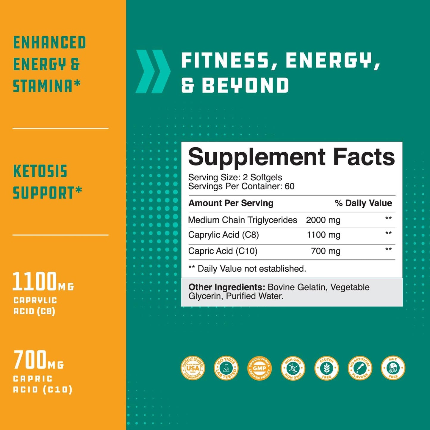 C8 MCT Oil Softgels - Medium Chain Triglycerids MCT Coconut Oil Supplement with Caprylic/Capric Triglycerides for Body Sculpting, Enhanced Energy & Stamina - Keto Supplements for Weight Loss - 120 Ct