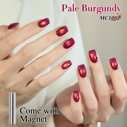 Double Rhythm 0.5 OZ Cat Eye Gel Polish with Magnet 15ML Holographic Glitter Shimmer Translucent Jelly Color Magnetic Nail Polish Salon DIY at Home (Burgundy Golden-MC1262)