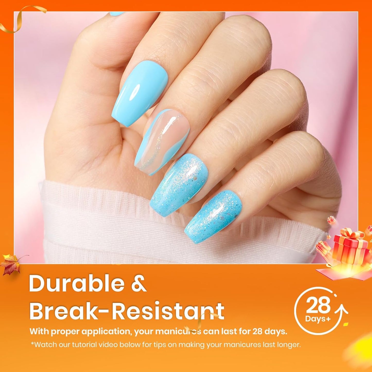 Beetles Gel Nail Tips Short Coffin Pre-Etched Nail Tips, 12 Sizes 288 Pcs Full Cover Soft Tips Half Matte False Nails Clear Acrylic Glue on Nails Extension DIY Manicure Gifts for Women