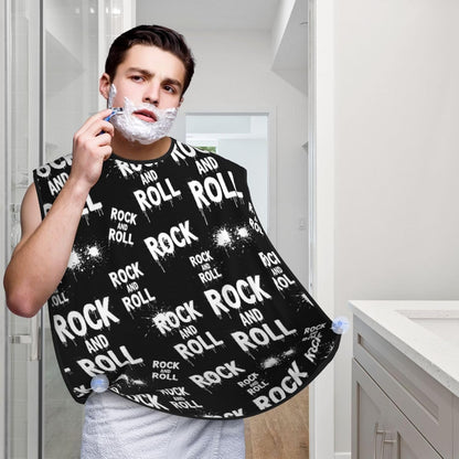 Adjustable Beard Catcher Apron, Black and White Rock and Roll Tattoo Print Shave Bib, Non-Stick Waterproof Grooming Bib, Shaving Essential for Men Dad Christmas