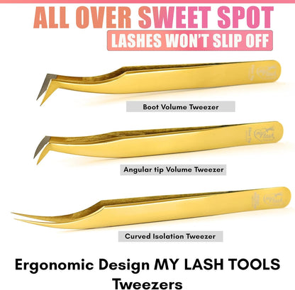 Fiber Tip Lash Tweezers for Lash Extensions, Precision Boot Volume Eyelash Extensions Tweezers Japanese Steel Curved Isolation Fiber Grip Tweezers pinzas para pestaas (3pcs)