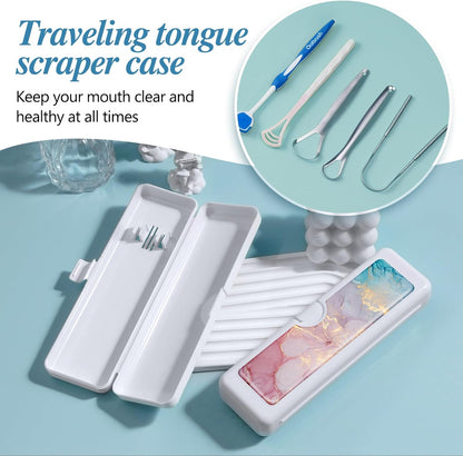 Toothbrush Travel Case - Colorful Pattern, Holder and Covers for Toothbrushes, Includes Tongue Scraper Case
