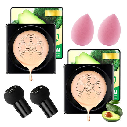 2Pcs Mushroom Head Air Cushion CC Cream Foundation Makeup,Moisturizing BB Cream Face Makeup Liquid Foundation,Long Lasting Full Coverage Concealer for All Skin Types（Natural）C