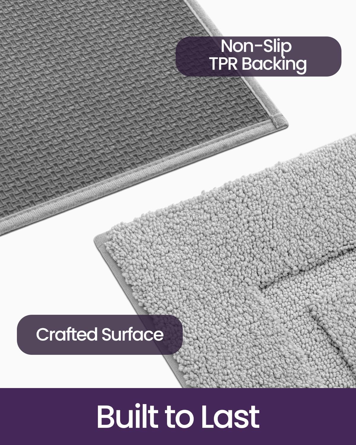 DEXI Bathroom Rugs 43x24, Washable Non Slip Bath Mat for Shower Floor, Absorbent Quick Dry Bathmat with Rubber Backing, Ultra Soft Plush Carpet for Tub, Light Grey