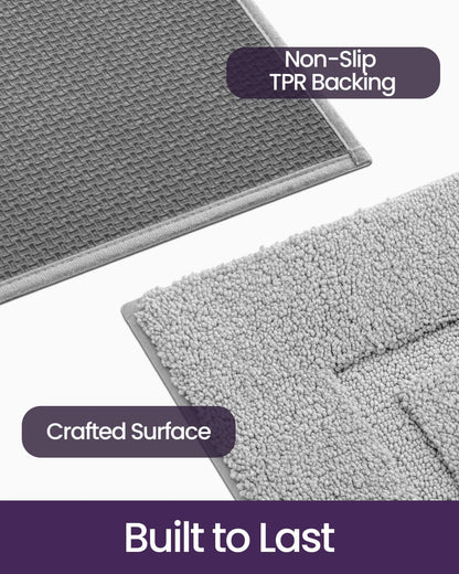 DEXI Bathroom Rugs 32x20, Washable Non Slip Bath Mat for Shower Floor, Absorbent Quick Dry Bathmat with Rubber Backing, Ultra Soft Plush Carpet for Tub, Light Grey