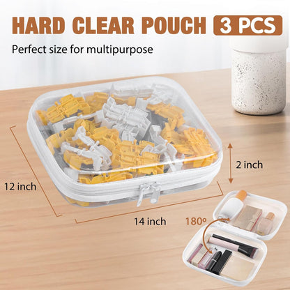 Clear Hard Shell Zipper Case 3 PCS Clear Cosmetic Make up Bag Waterproof Travel Toiletry Bag for Women, Hard Plastic Zipper Pouches Portable Travel Storage Organizer Bins (White, 14"x12"x2")