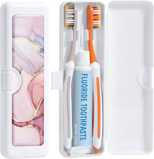 Toothbrush Travel Case - Colorful Pattern, Holder and Covers for Toothbrushes, Includes Tongue Scraper Case