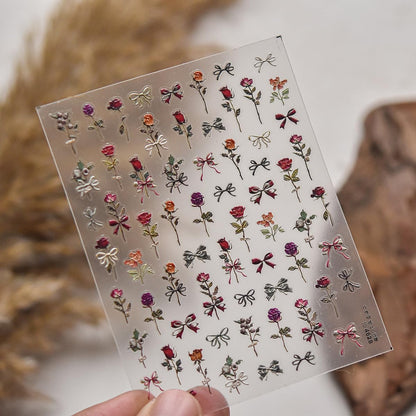 5D Embossed Rose Nail Stickers Flower Nail Art Floral Nail Decals Cute Stickers for Nails Designs Self Adhesive Nail Art Supplies & Decorations for Women Girls 1 Sheet