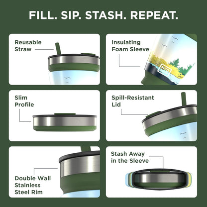 HYDAWAY 16oz Collapsible Tumbler - BPA-Free, Reusable Silicone Cup with Lid & Insulating Sleeve - Perfect for Coffee, Travel, and Everyday Use