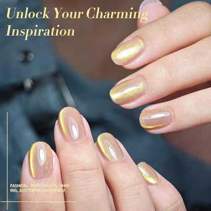 BORN PRETTY Cat Magnetic Eye Gel Nail Polish, Golden Ribbon Cat Magnetic Gel Nail Polish Magnetic Nail Polish for Nail Art Manicure Salon DIY at Home 15ML