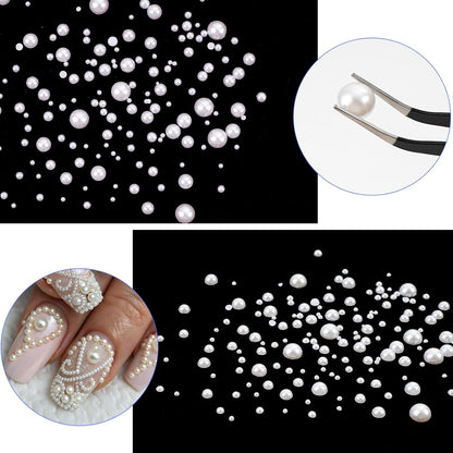 Canvalite Flatback Nail Pearls for Crafting, Multiple Sizes Half Pearls with 5Pcs B7000 Jewelry Glues & Picker Tools Bedazzling Bead for DIY Crafts Clothing Tumblers Shoes Decors Nail Art