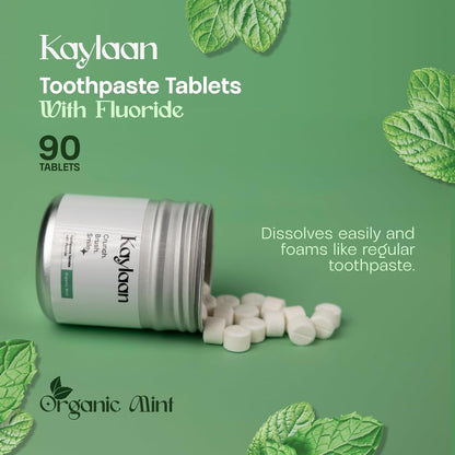 Toothpaste Tablets with Fluoride & Xylitol | Whitening, Sensitivity Relief & Enamel Remineralization | Chewable, Plastic-Free, Travel-Friendly - Mint, 180 Count (2 x 90), Made in USA