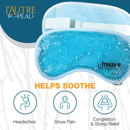 USA Merchant - Hot/Cold Plush Gel Bead Relief Wrap | Freeze Therapeutics by L'AUTRE PEAU | Hot Or Cold Reusable Ice Packs with Flexible Beads (Blue Full Eye Mask)