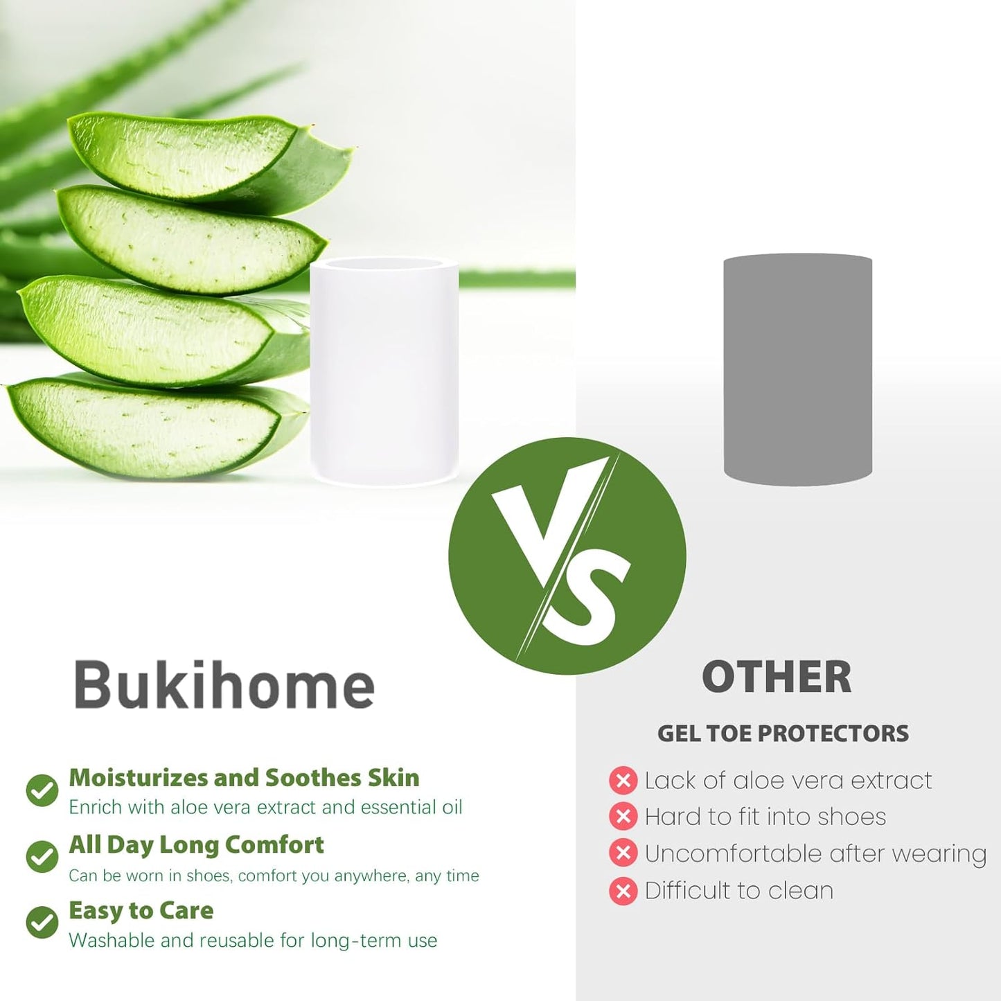 Bukihome Silicone Toe Protectors – 14 Pack Aloe Vera Extract Infused Silicone Toe Sleeve for Hammer Toes, Corns, Calluses, Blisters – Soft Gel Protector Toe Cushions for Pain Relief (Large Size)