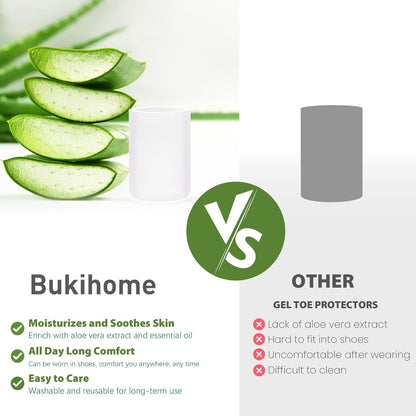 Bukihome Silicone Toe Protectors – 14 Pack Aloe Vera Extract Infused Silicone Toe Sleeve for Hammer Toes, Corns, Calluses, Blisters – Soft Gel Protector Toe Cushions for Pain Relief (Large Size)