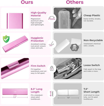 Wider Aluminum Toothbrush Travel Case, Portable Travel Toothbrush Holder, Durable Manual Toothbrush Box Container for Traveling, Bathroom, Camping, Business Trip, Pink