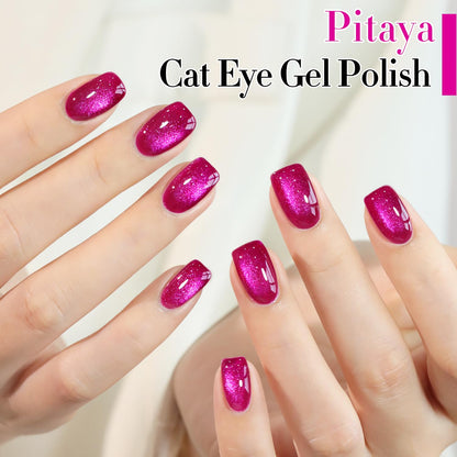 Double Rhythm 15ML Ice Glass Cat Eye Gel Polish with Magnet Holographic Glitter Shimmer Translucent Sheer Color Salon Soak Off Magnetic at Home (Pitaya Purple-MC1072)