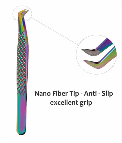 M LASH Eyelash Extension Tweezers (Set of 4) - Professional & Precision Lash Tweezers for Eyelash Extensions - Japanese Steel, Diamond Grip, Fiber Tip V3 (Pink)