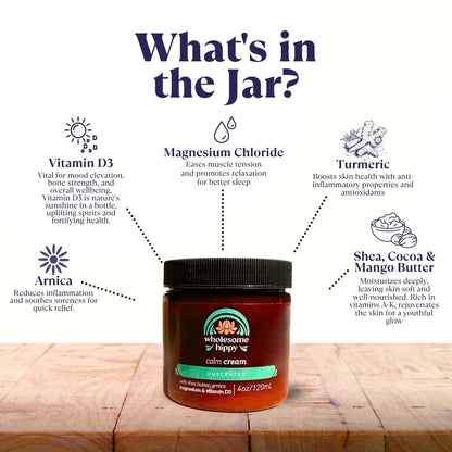 Calm Cream – Unscented Body Butter with Magnesium, Vitamin D3, Shea, Arnica & Turmeric – Vegan Hydrating Moisturizer for Sensitive Skin & Self-Care – 4oz